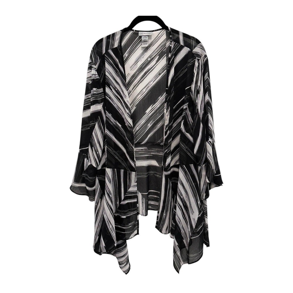 Catherines Top Women 2X 22/24W Black White Open Wrap Handkerchief Front Hemline
